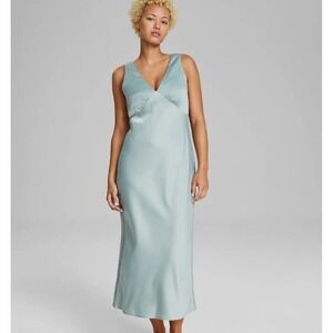 And Now This Dress Womens Large Green Milieu Satin‎ Maxi Dress Sleeveless New